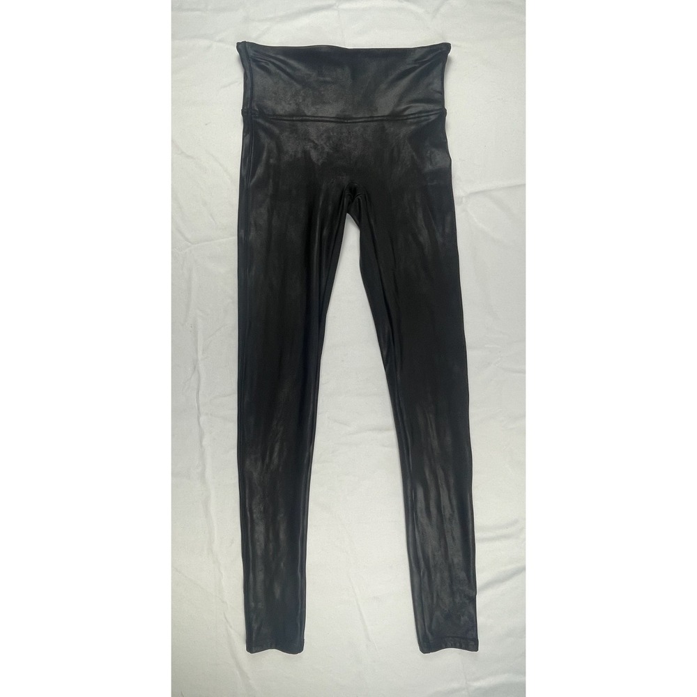 Spanx Faux Leather Leggings Very Black High Waisted Shapewear 2437 Womens Medium